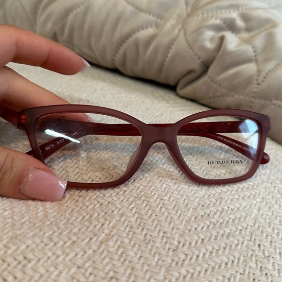 Burberry dark cherry red Matte plaid print rectangular prescription frames - Picture 2 of 10